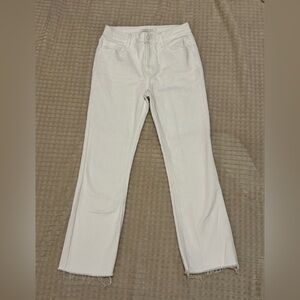 Eunina Women's White Straight Leg Jeans with Distressed Cuffs